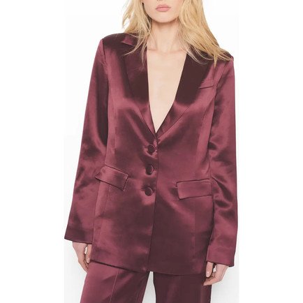 AS by DF Collins Satin Boyfriend Blazer in Decadent Wine