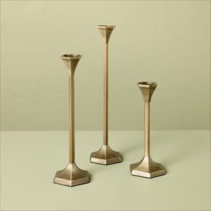 3-Pack Brass Candlestick Set, Hearth and Hand with Magnolia